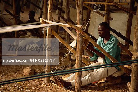 Man weaving at loom, near Korhogo, Ivory Coast, West Africa, Africa