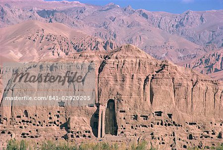 The caves and 150ft tall statue of the Buddha at Bamiyan, since destroyed by the Taliban, UNESCO World Heritage Site, Afghanistan, Asia