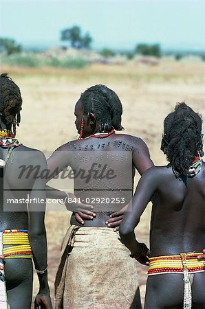 Nuba women with scarred backs, Sudan, Africa