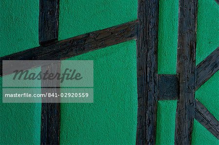Detail of typical green timbered house, Riquewihr, Haut-Rhin, Alsace, France, Europe
