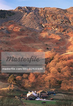 Farm and Lingmoor Fell at sunrise, Great Langdale, Lake District National Park, Cumbria, England, United Kingdom (U.K.), Europe Farm and Lingmoor Fell at sunrise, Great Langdale, Lake District National Park, Cumbria, England, United Kingdom (U.K.), Europe