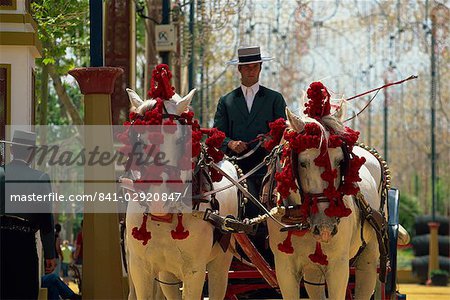 Calèche, Feria del Caballo (Foire du cheval), Jerez de la Frontera, région de Cadix, Andalousie (Andalousie), Espagne, Europe