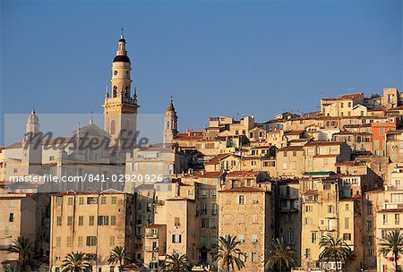 View to Old Town, Menton, Alpes-Maritimes, Cote d'Azur, Provence, French Riviera, France, Europe