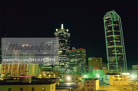 The city skyline at night, Dallas, Texas, United States of America, North America