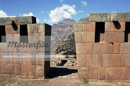 Poste d'attache du site Inca soleil, Intihuatana, dans la vallée de l'Urubamba, Pérou, en Amérique du Sud