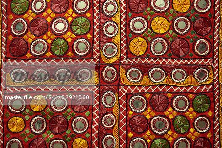 Close-up of Rajasthani embroidery, Rajasthan state, India, Asia