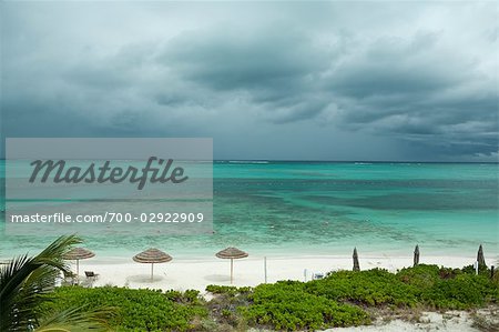 Coral Reef and Beach with Thunderstorm Rolling In, Turks and Caicos