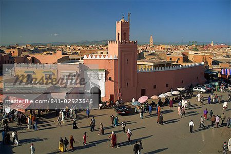 Mosque and Djemaa el Fna, Marrakesh, Morocco, North Africa, Africa