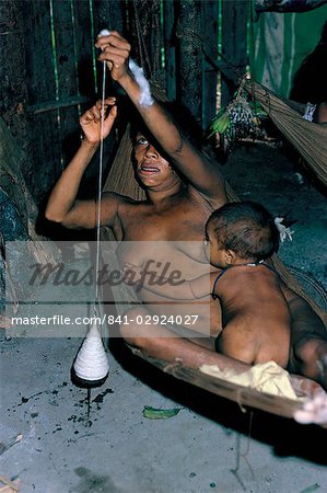 Amazonian Indian woman spinning, Brazil, South America