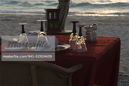 Table for two on the beach, Dubai, United Arab Emirates, Middle East