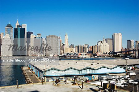 Port Authority buildings on the Brooklyn side of the East River with the Manhattan skyline beyond, New York City, New York, United States of America, North America