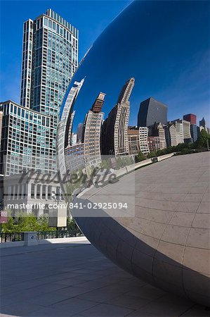 Cloud Gate sculpture in Millennium Park reflecting the skyscrapers of North Michigan Avenue, Chicago, Illinois, United States of America, North America