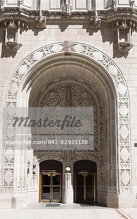 Ornate Gothic style entrance to the Tribune Tower, Chicago, Illinois, United States of America, North America