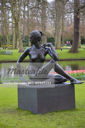 Modern sculpture of a nude woman, Keukenhof, park and gardens near Amsterdam, Netherlands, Europe