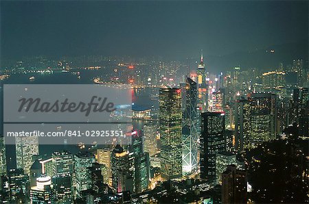 Skyline and Victoria Harbour at night from the Peak, Hong Kong Island, Hong Kong, China, Asia