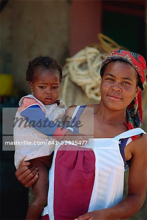 Portrait of a mother holding her child, Godet, Haiti, West Indies, Caribbean, Central America