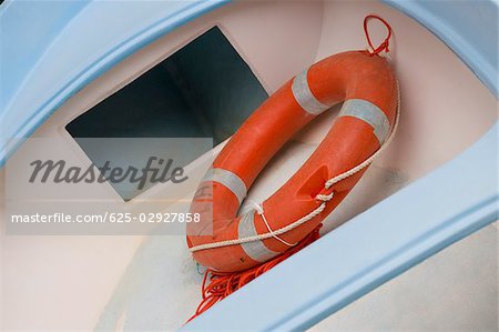 Close-up of a life belt in a boat, Italian Riviera, RioMaggiore, La Spezia, Genoa, Liguria, Italy