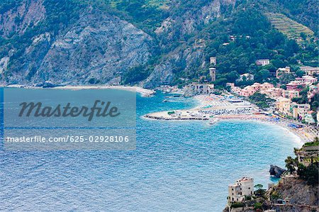 Bâtiments sur la côte, mer Ligure, italien Riviera, Cinque Terre, La Spezia, Ligurie, Italie