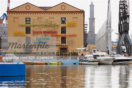 Boats moored at a harbor, Porto Antico, Genoa, Liguria, Italy