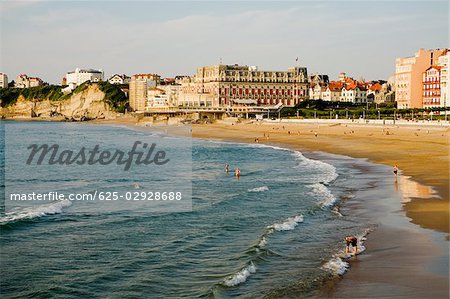 Waves on the beach, Grande Plage, Hotel du Palais, Biarritz, France