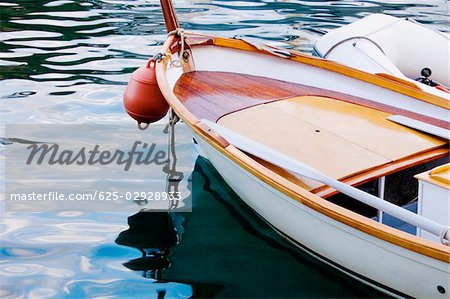 Boat moored in the sea, Italian Riviera, Portofino, Genoa, Liguria, Italy