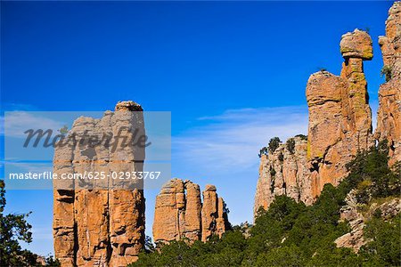 Vue d'angle faible de formations rocheuses, Sierra De Organos, Sombrerete, état de Zacatecas, Mexique