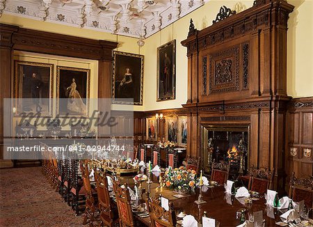 Dining room set for private dinner, Glamis Castle, Highland region, Scotland, United Kingdom, Europe