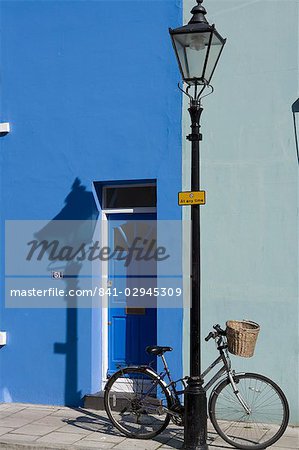 Brightly painted house and bicycle, the North Laine area, Brighton, Sussex, England, United Kingdom, Europe
