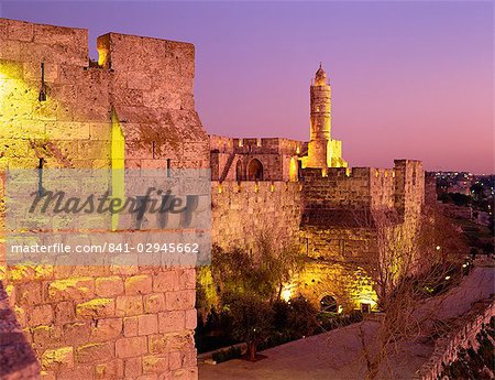 Murs et la Citadelle de David dans la vieille ville de Jérusalem, Israël, Moyen-Orient