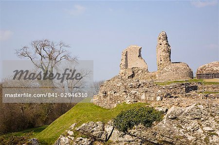 Ruins of Montgomery Castle built in 1223 by Henry III on rock outcrop above town in The Marches, Welsh border region, Montgomery, Powys, Wales, United Kingdom, Europe