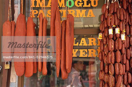 Saucisses et pastrami local, Kaysari, Anatolie, Turquie, Asie mineure, Eurasie