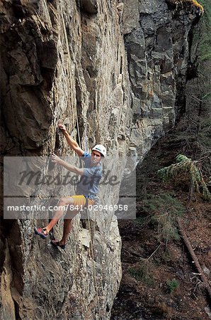Matt Szundy, rock climbing teacher on the wall behind the Alyeska Resort, off Seward Highway, Girdwood, Alaska, United States of America, North America
