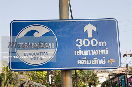 Tsunami sign giving escape information, Phuket, Thailand, Southeast Asia, Asia