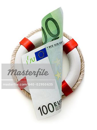 100 euro note in a life preserver