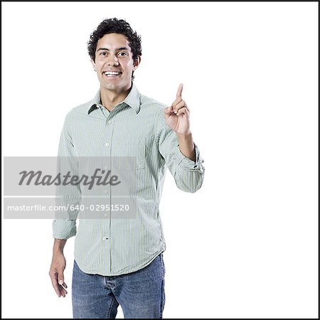 man holding up one finger