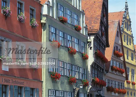 Fades of old houses, Dinkelsbuehl, Bavaria, Germany