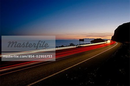 Seward Hwy Vehicle Lights Sunset Southcentral Alaska Summer Time Exposure