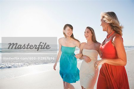 Groupe de femmes marchant sur la plage, Floride, USA