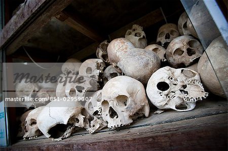 Skulls inside memorial stupa at Killing fields,Choeung Ek,Cambodia