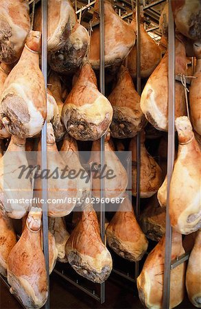 Salted legs of ham,Pio Tosini curing warehouse,Langhirano,Parma,Italy