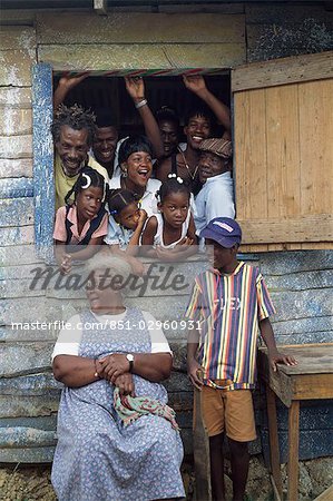 family sticking out of house window,Hanover,Jamaica