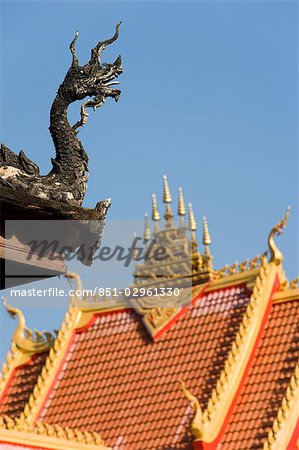 Détails du temple toit, Vientiane, Laos