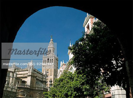Giralda Tower through archway,Seville,Andalucia,Spain