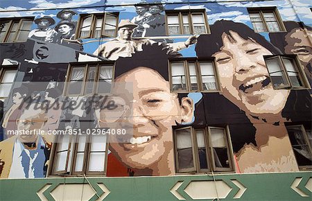 Mural on block of flats/ apartments,Chinatown,San Francisco,California,USA