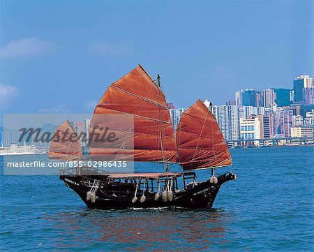 Chinese junk in Victoria Harbour, Hong Kong