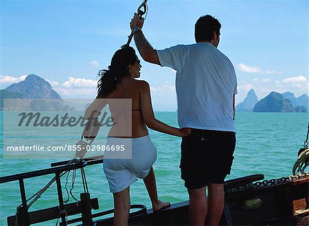 Couples on board the junk touring at Phang Nga Bay, Thailand