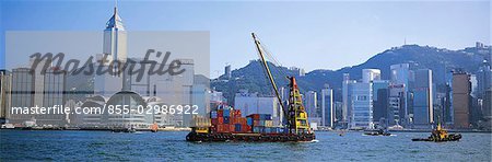 Cargo Barge in Victoria Harbour, Hong Kong