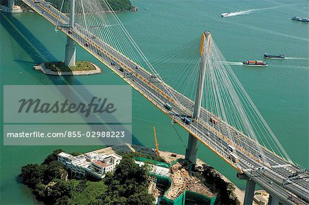 Aerial view overlooking Ting Kau Bridge, Hong Kong Aerial view overlooking Ting Kau Bridge, Hong Kong