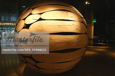 A ball-shaped wooden sculpture at the lobby of Grand Hyatt Hotel, Taipei, Taiwan