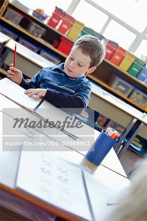 Boy in Grade One Classroom